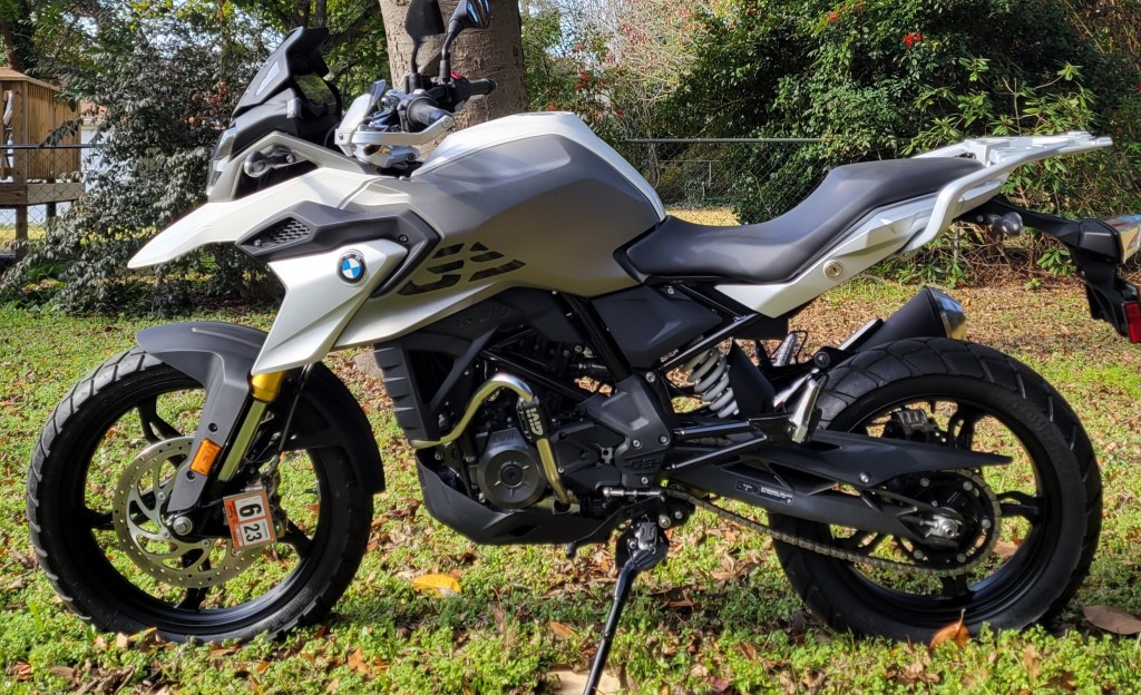 BMW G 310 GS motorcycle in Polar Ice color scheme (white and gray)