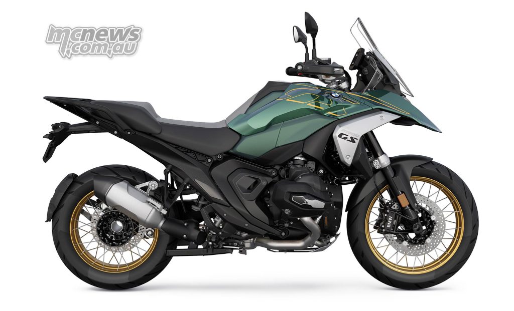 2024 BMW R1300 GS Option 719 edition (green and gold motorcycle).